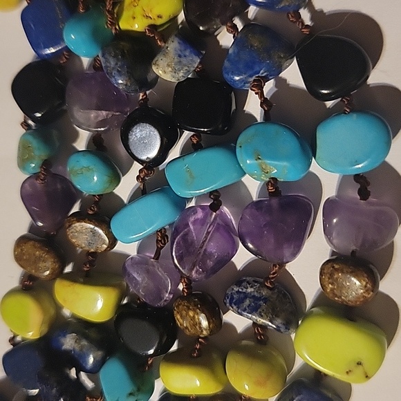 HP 😊 6 Strand Necklace Turquoise Onyx Tiger Eye Amethyst Agate Lapis Lazuli, - Picture 3 of 4